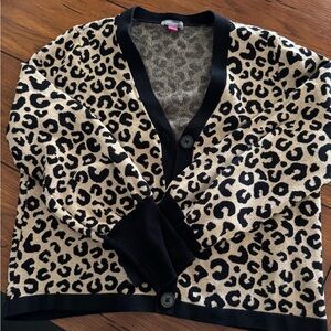Vince Camuto Leopard Print Cardigan - Black and Tan